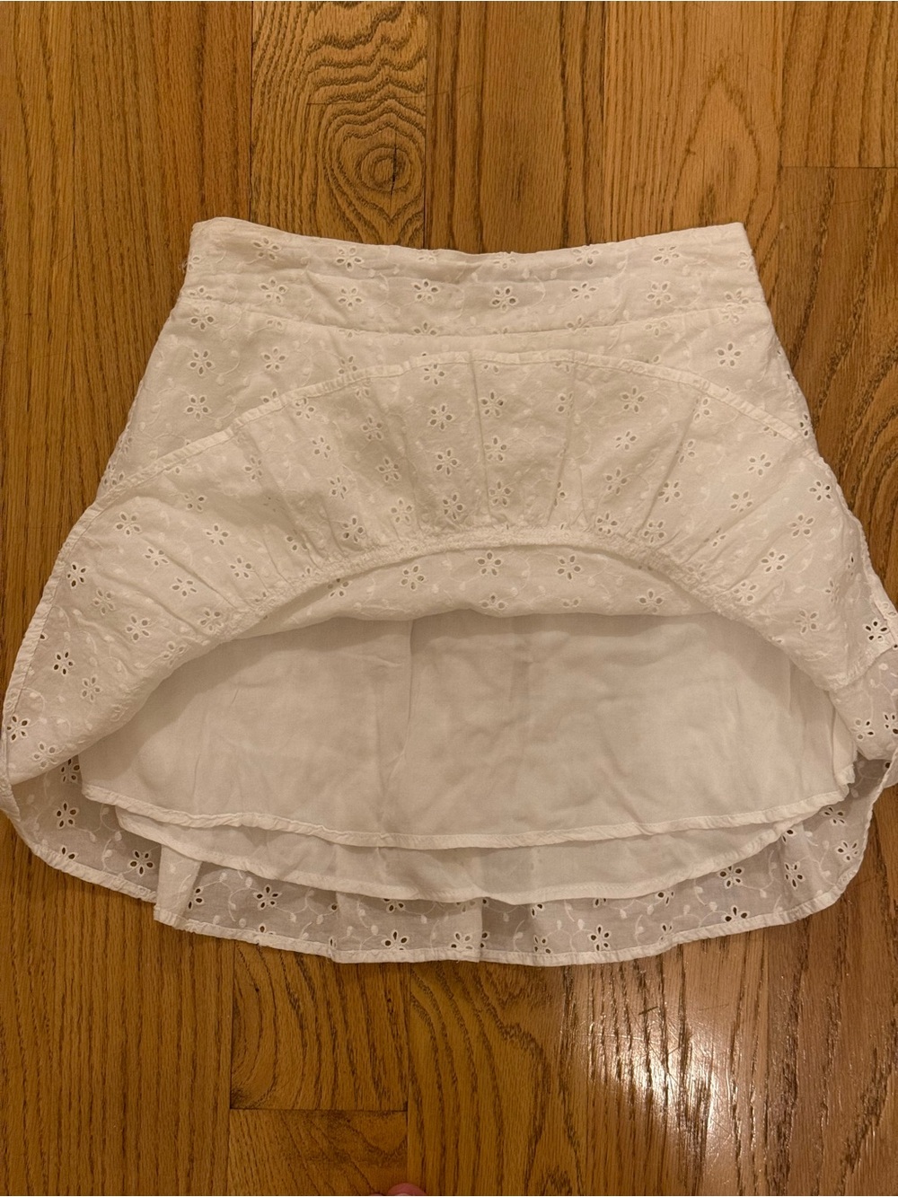 Women’s White Eyelet Ruffle Mini Skirt - Picture 2 of 4